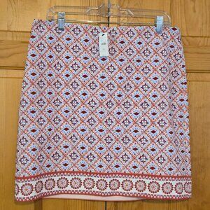 TALBOTS Skirt 10 Medallion Border Print Stretch Cotton Pink Red Blue‎ NEW